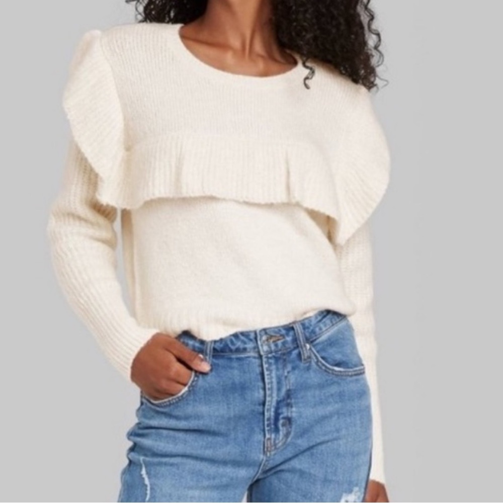 Wild Fable Cream Ruffle Sweater Large New